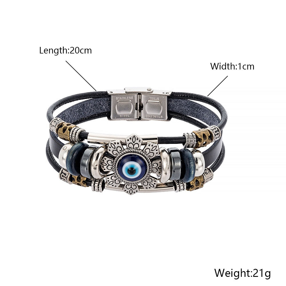 Turkish Eye Stainless Steel Multilayer Leather Bracelet