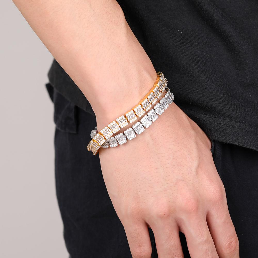 14K White Gold Square Stone 12mm Tennis Bracelet