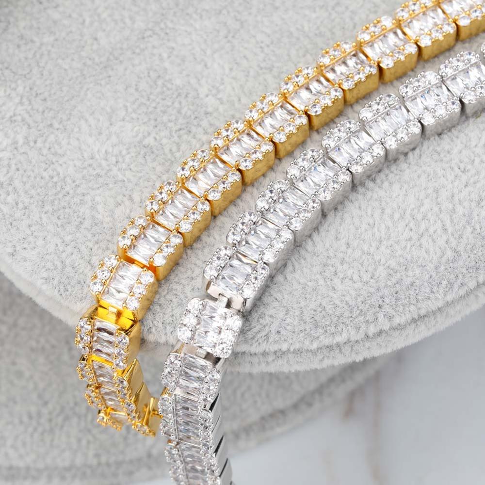 14K White Gold Square Stone 12mm Tennis Bracelet