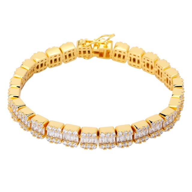 14K White Gold Square Stone 12mm Tennis Bracelet