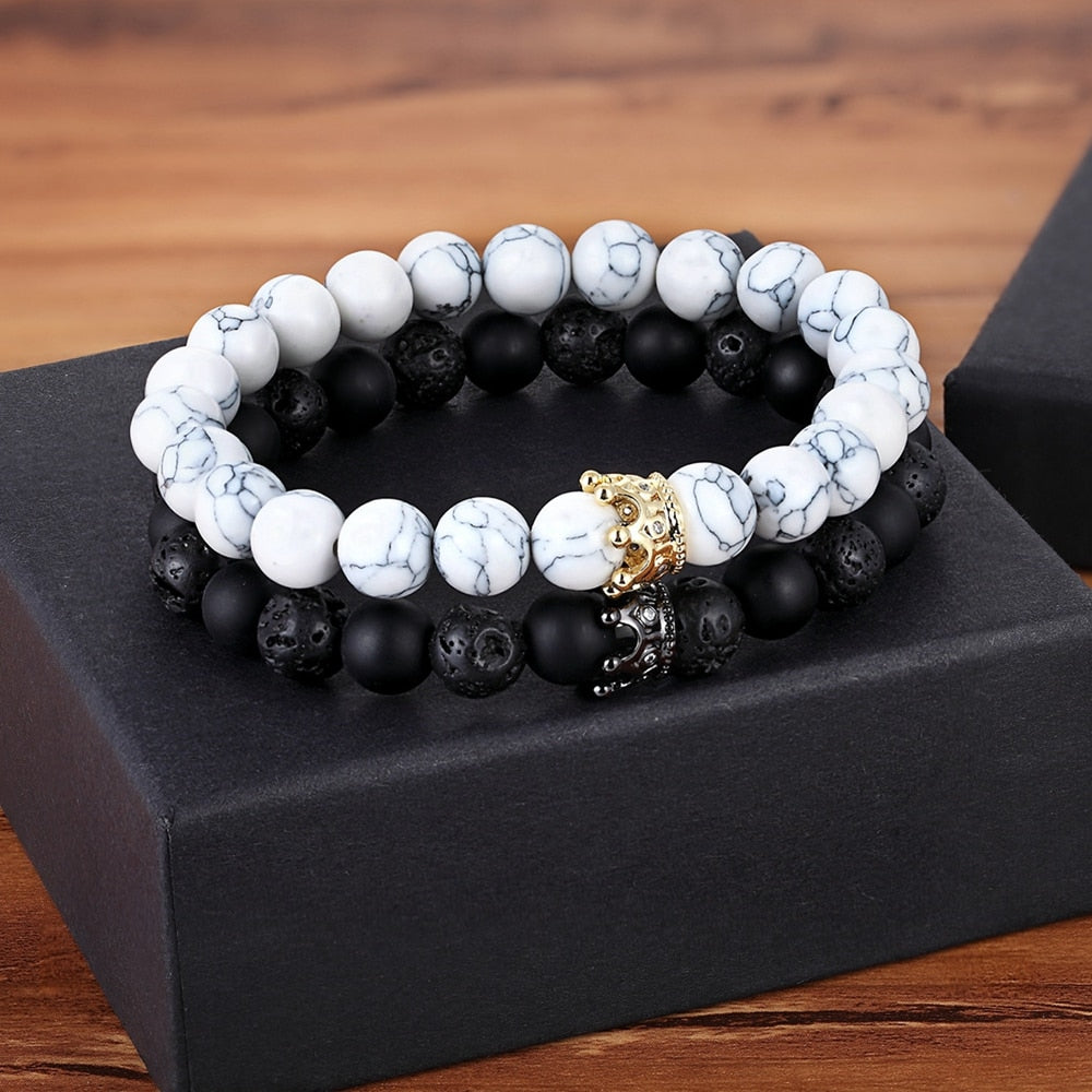 Matte Onyx Stone with Crown Beads Bracelet Liv'n Legacy 