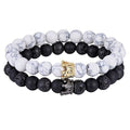 Matte Onyx Stone with Crown Beads Bracelet Liv'n Legacy Gold color 