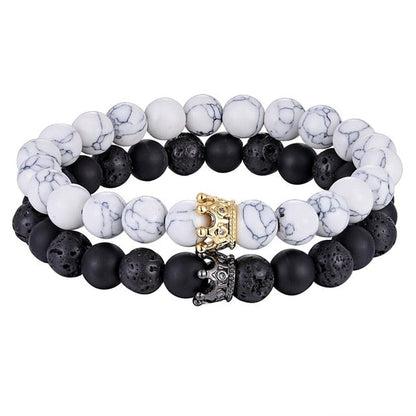 Matte Onyx Stone with Crown Beads Bracelet Liv'n Legacy Gold color 