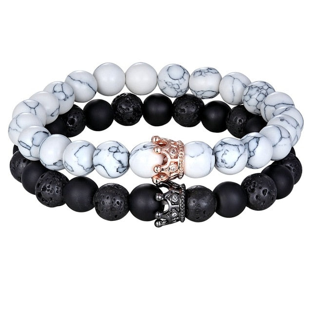 Matte Onyx Stone with Crown Beads Bracelet Liv'n Legacy Rose gold color 