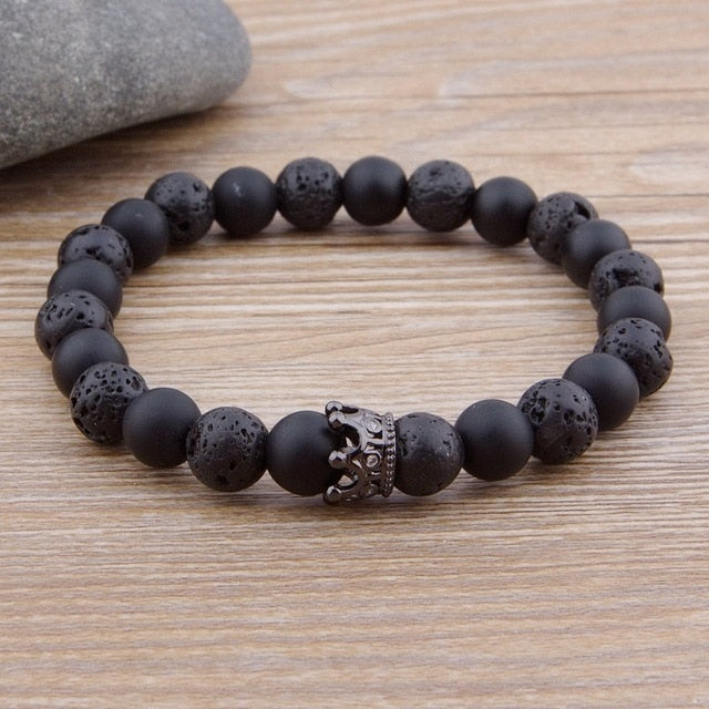 Matte Onyx Stone with Crown Beads Bracelet Liv'n Legacy Black color 