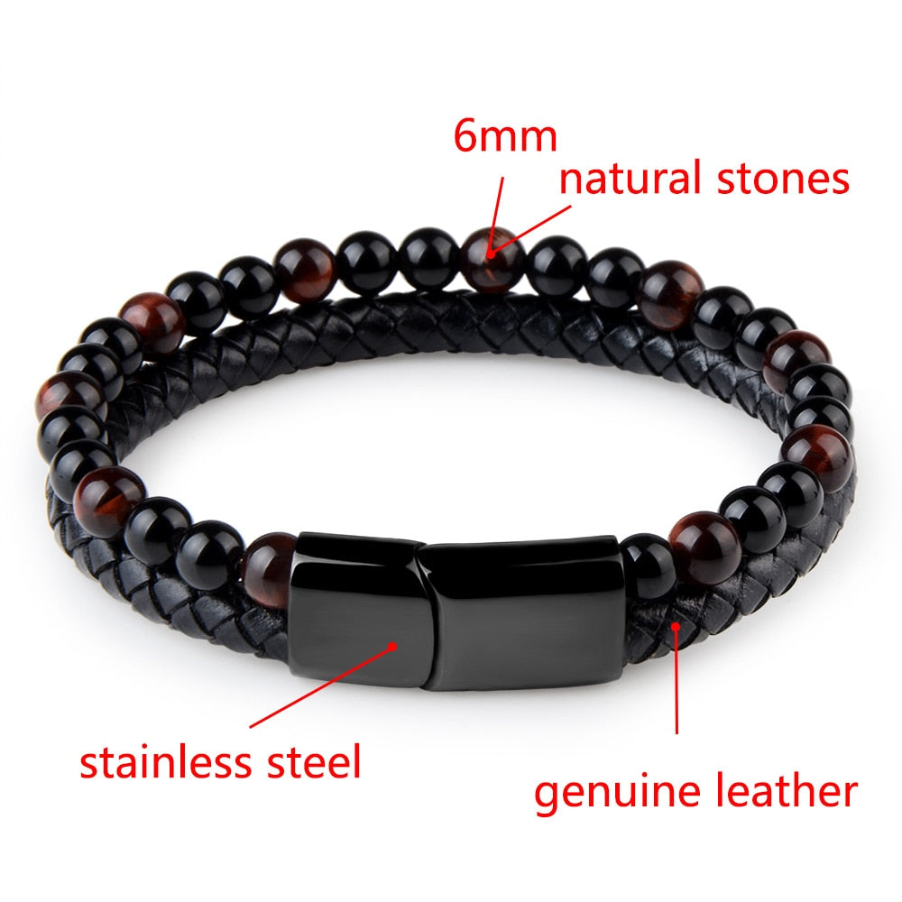 Natural Stone Genuine Leather Magnetic Bracelet