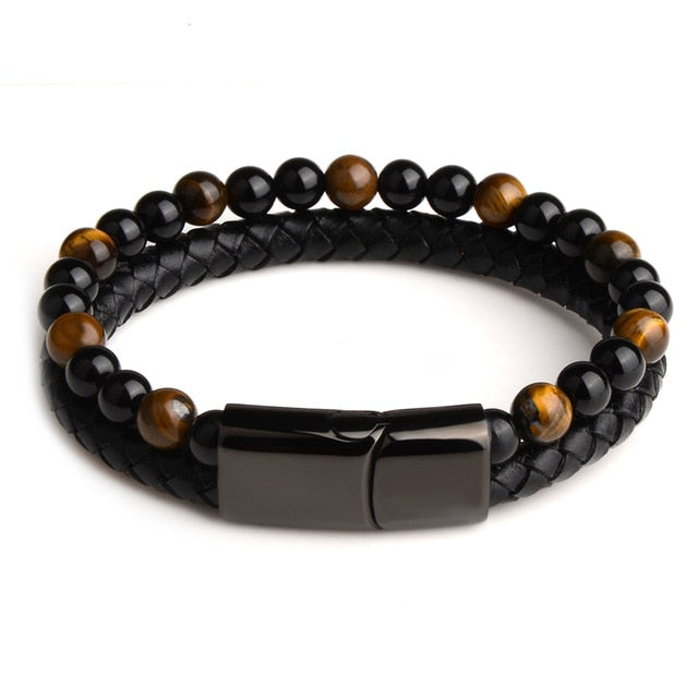 Natural Stone Genuine Leather Magnetic Bracelet