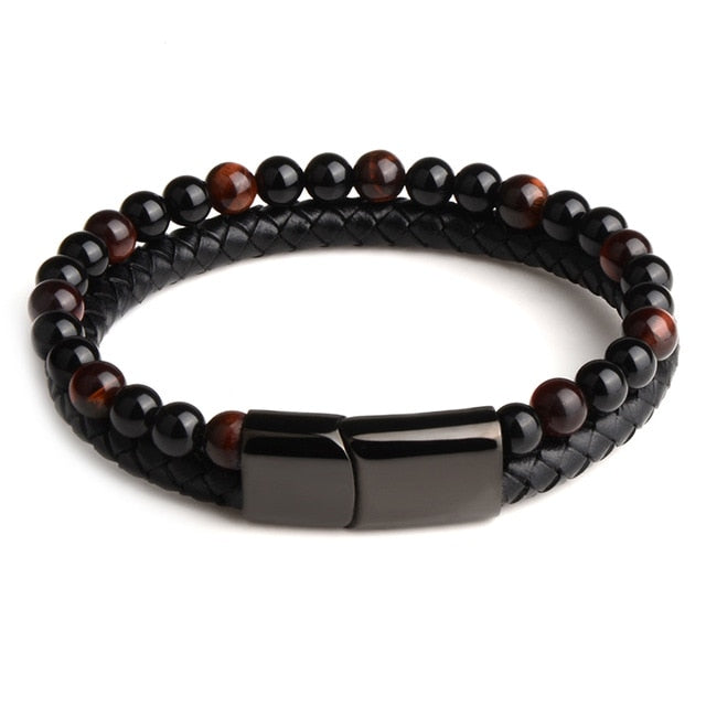 Natural Stone Genuine Leather Magnetic Bracelet