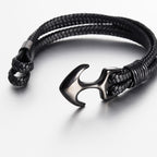 High Quality Titanium Steel Woven Anchor Leather Rope Bracelet