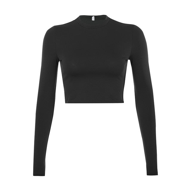 Solid Basic Long Sleeve Crop Top