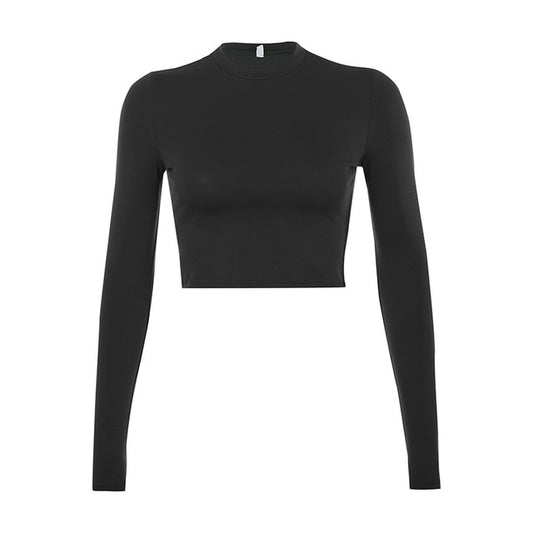 Solid Basic Long Sleeve Crop Top