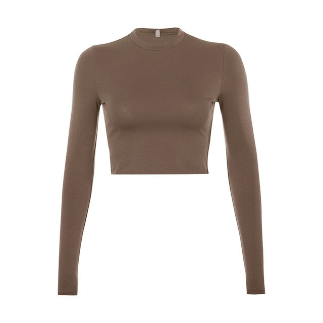 Solid Basic Long Sleeve Crop Top