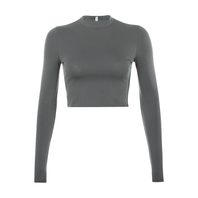 Solid Basic Long Sleeve Crop Top