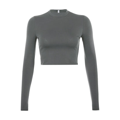 Solid Basic Long Sleeve Crop Top