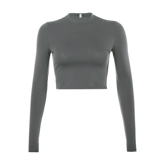 Solid Basic Long Sleeve Crop Top