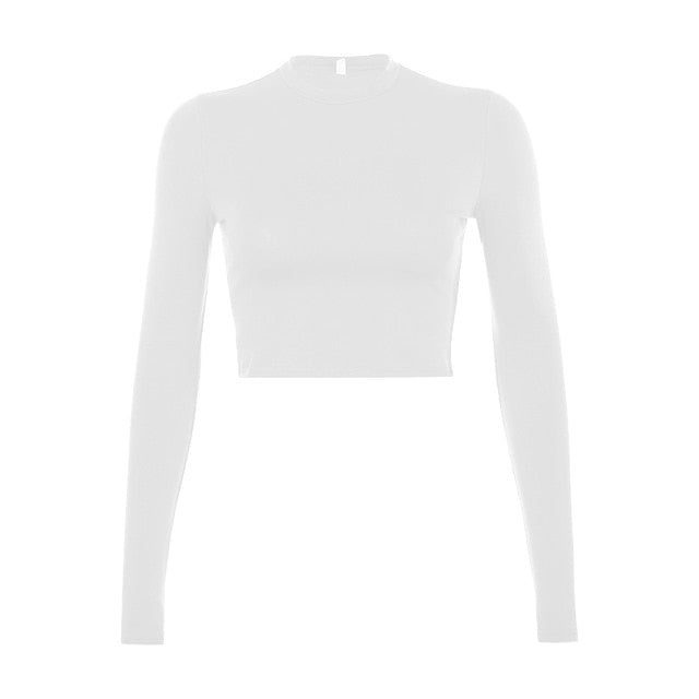 Solid Basic Long Sleeve Crop Top