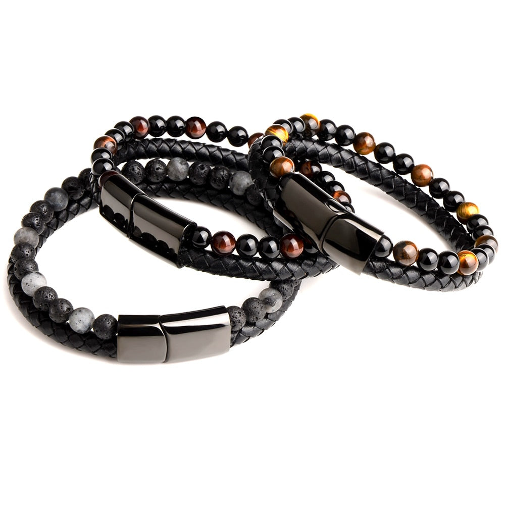 Natural Stone Genuine Leather Magnetic Bracelet