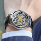 Mens Watch Mechanical Wrist Watch Luxury Automatic Skeleton Genuine Leather Top Brand OUPINKE Tungsten Steel Sapphire Glass
