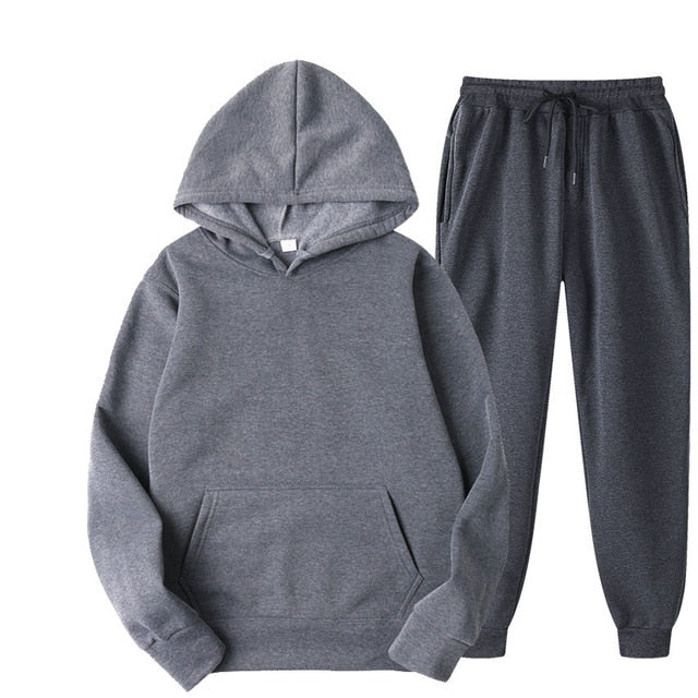 Solid Color Casual Hoodies & Pants