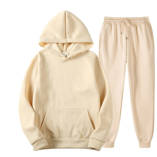 Solid Color Casual Hoodies & Pants