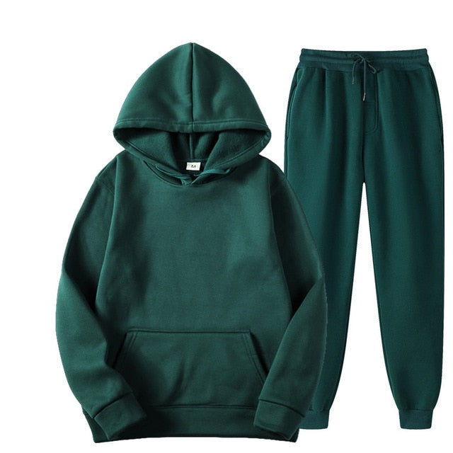 Solid Color Casual Hoodies & Pants