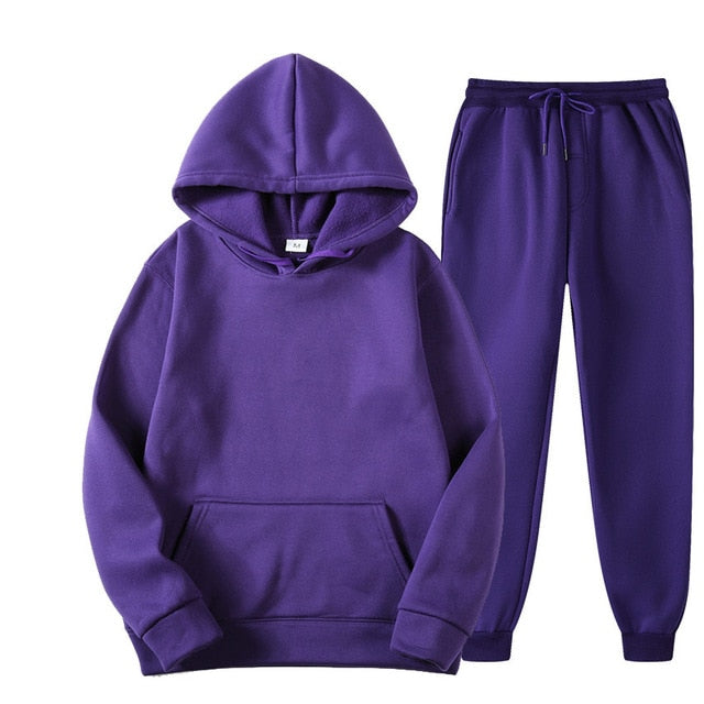 Solid Color Casual Hoodies & Pants