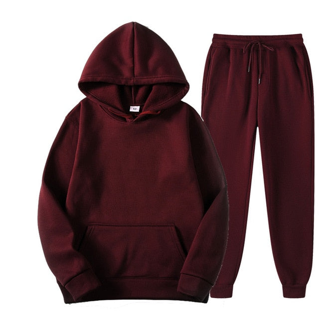 Solid Color Casual Hoodies & Pants