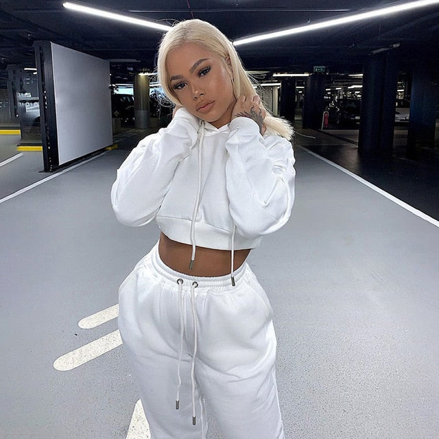 Crop Top Hoodie and Sweatpants