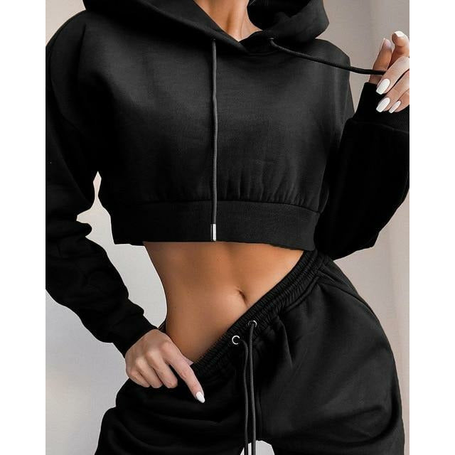 Crop Top Hoodie and Sweatpants