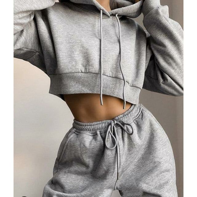 Crop Top Hoodie and Sweatpants