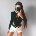 Women’s Solid Fashion Zipper Bodysuits