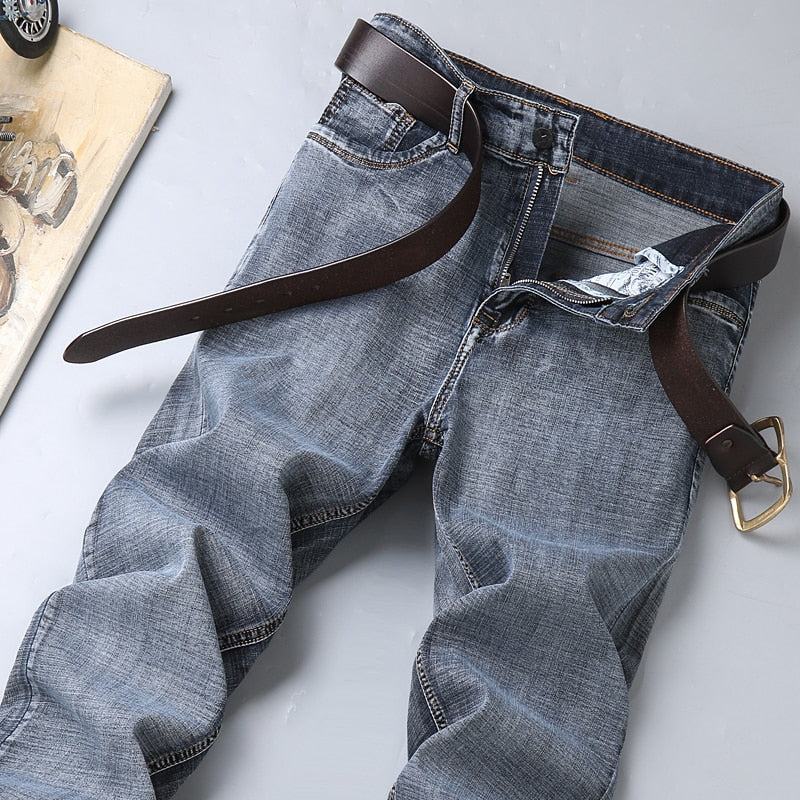 New Men's Classic Style Advanced Stretch Regular Fit Denim Grey Blue Jeans