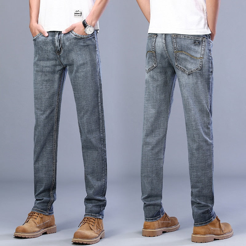 New Men's Classic Style Advanced Stretch Regular Fit Denim Grey Blue Jeans