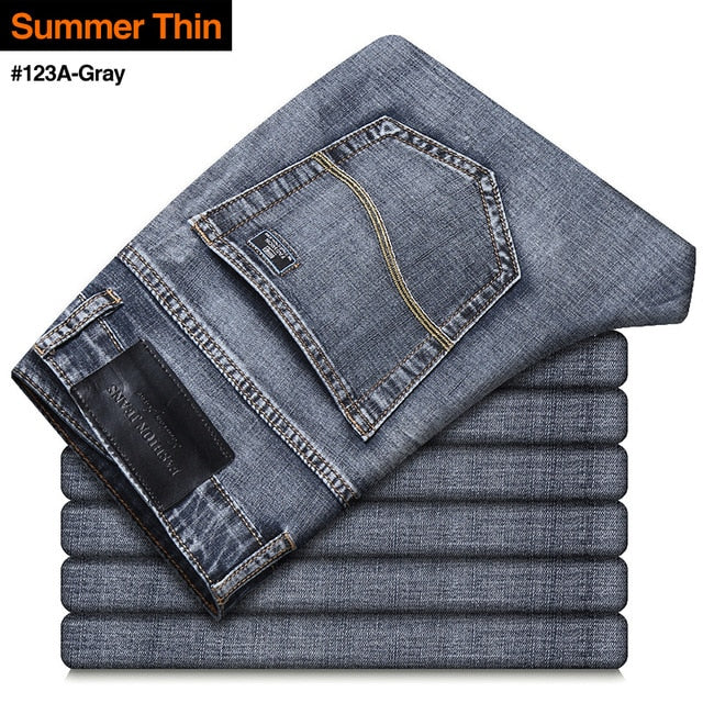 New Men's Classic Style Advanced Stretch Regular Fit Denim Grey Blue Jeans