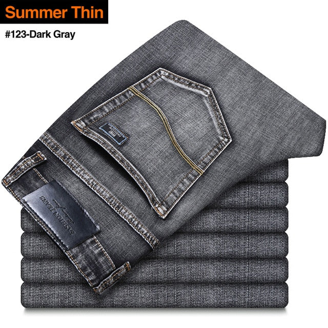 New Men's Classic Style Advanced Stretch Regular Fit Denim Grey Blue Jeans
