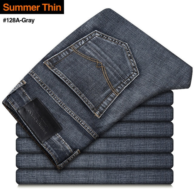 New Men's Classic Style Advanced Stretch Regular Fit Denim Grey Blue Jeans