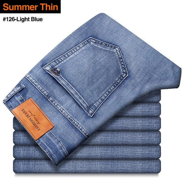 New Men's Classic Style Advanced Stretch Regular Fit Denim Grey Blue Jeans