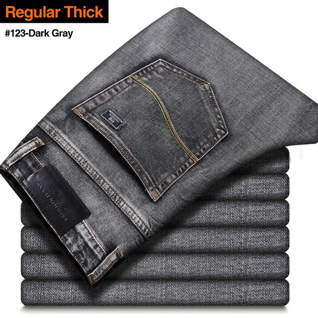 New Men's Classic Style Advanced Stretch Regular Fit Denim Grey Blue Jeans
