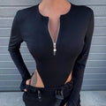 Women’s Solid Fashion Zipper Bodysuits