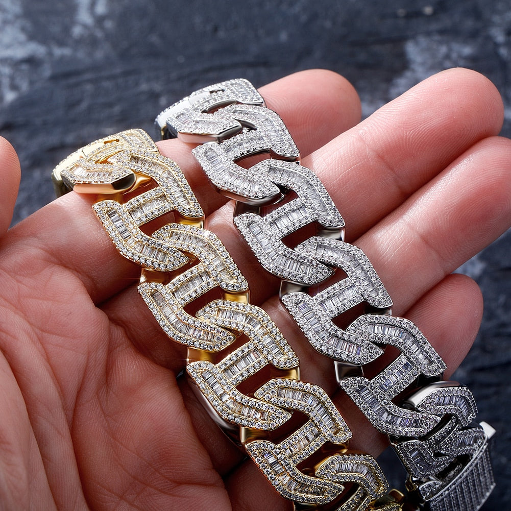 12mm Solid 925 Sterling Silver TRI-COLOR Gold Finish PRONG Cuban Link Bracelet  Iced Out Simulated Diamonds, 8.5 Length - Etsy