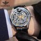 Mens Watch Mechanical Wrist Watch Luxury Automatic Skeleton Genuine Leather Top Brand OUPINKE Tungsten Steel Sapphire Glass