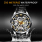 Mens Watch Mechanical Wrist Watch Luxury Automatic Skeleton Genuine Leather Top Brand OUPINKE Tungsten Steel Sapphire Glass