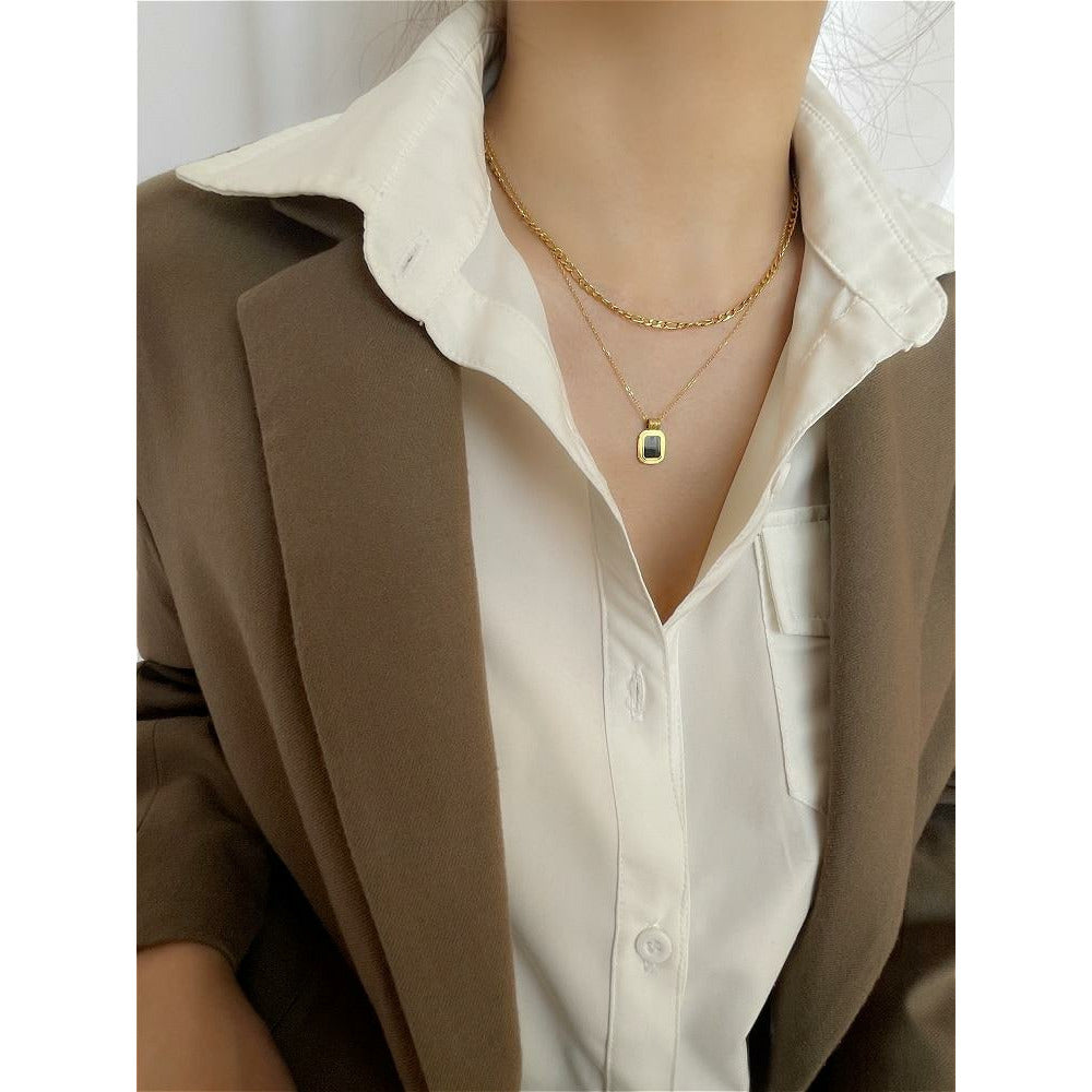 18K Gold Black Stone Necklace