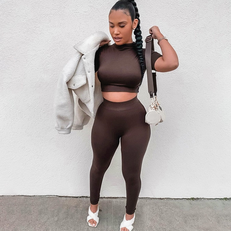 Long Sleeve Crop Tops And Legging Pants Set