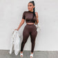 Long Sleeve Crop Tops And Legging Pants Set