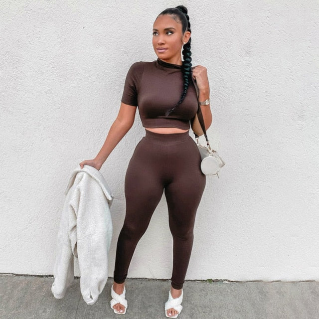Long Sleeve Crop Tops And Legging Pants Set