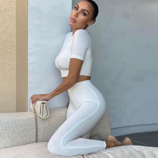 Long Sleeve Crop Tops And Legging Pants Set
