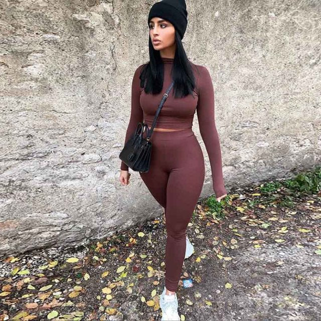 Long Sleeve Crop Tops And Legging Pants Set