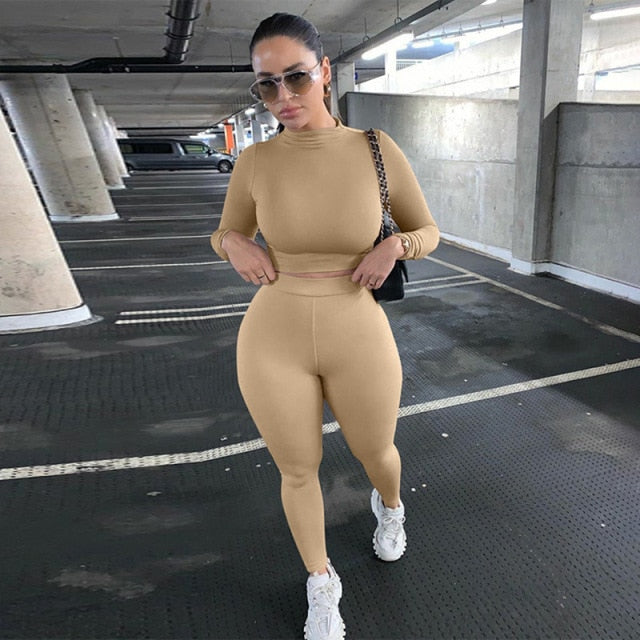 Long Sleeve Crop Tops And Legging Pants Set