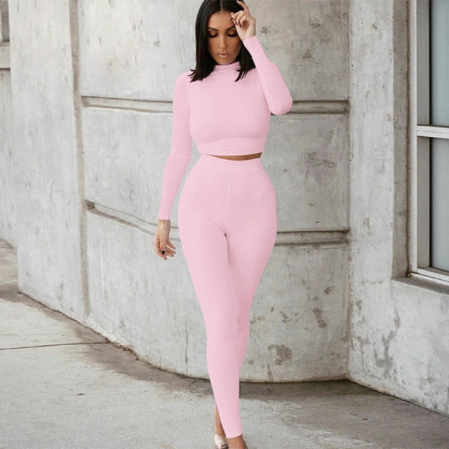 Long Sleeve Crop Tops And Legging Pants Set